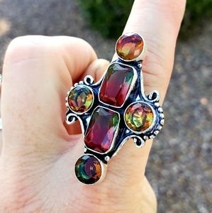 New Bi-Color Tourmaline 925 Silver Statement Ring.